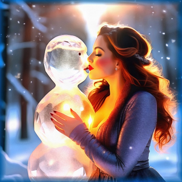 Блог #111. 
Девушка целует снеговика. Фото от MatchFixingBet.Ru