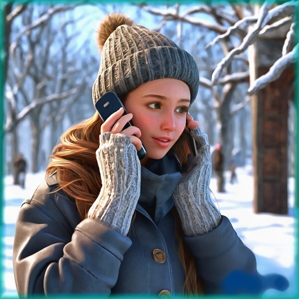 Блог #130. 
Девушка разговаривает по мобильному телефону зимой. Фото от MatchFixingBet.Ru
