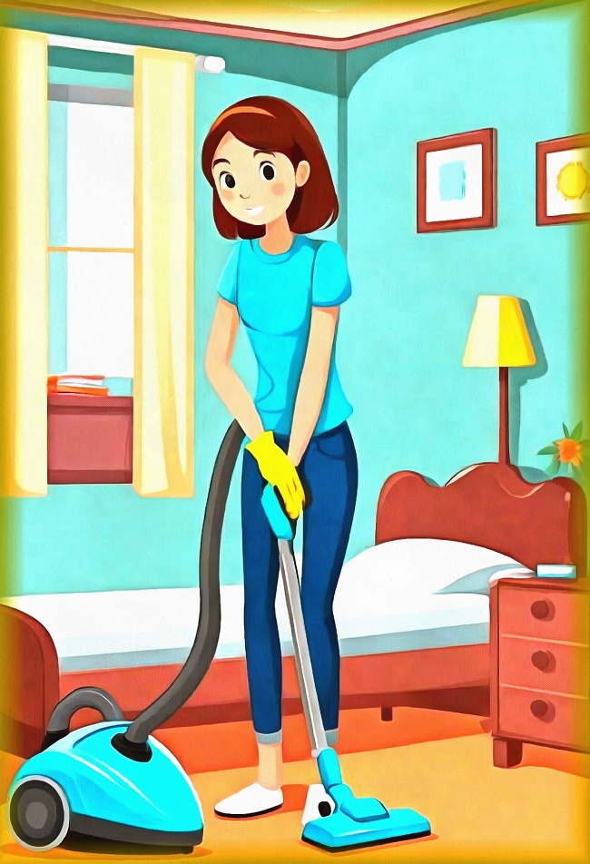 Блог #135. 
Девушка пылесосит комнату. Фото от MatchFixingBet.Ru