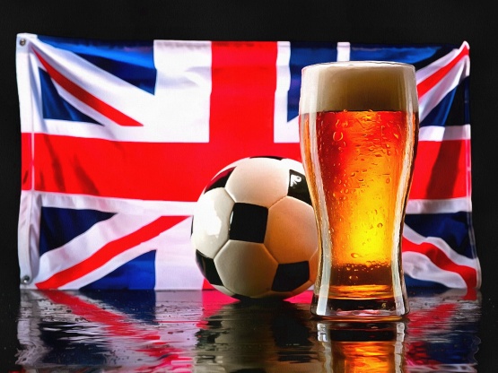 Блог #142. 
An England flag, a ball and a beer. Foto by MatchFixingBet.Ru