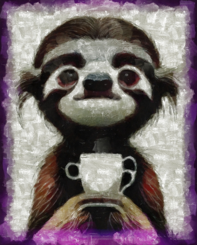 Блог #93. 
Милый ленивец, большие глаза, чайная чашка. Рисунок от MatchFixingBet.Ru