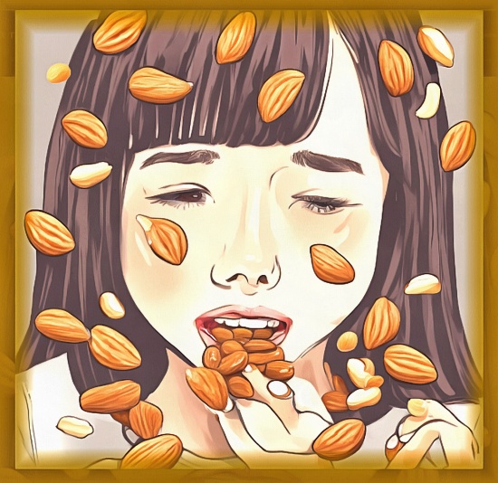 Блог #99. 
Девушка ест вкусные орехи. Изображение от MatchFixingBet.Ru